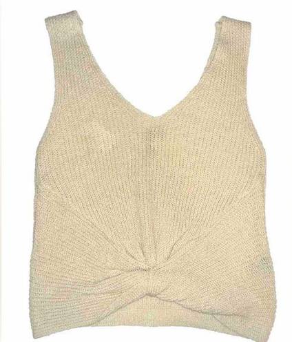 The Moon  & Madison Women’s Tank Top Knit Crochet With Front Knot Beige Size Small