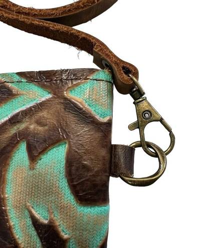 Laredo Handmade  Burnt Turquoise Leather Western crossbody Purse Embossed Design