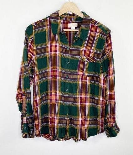 Canyon River Blues  Green Plaid Print Button Front Shirt Women's Size Large L