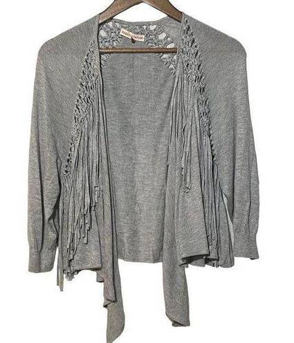 Rebecca Taylor  Grey Open Front Long Sleeve Fringe Draped Cardigan Sweate…