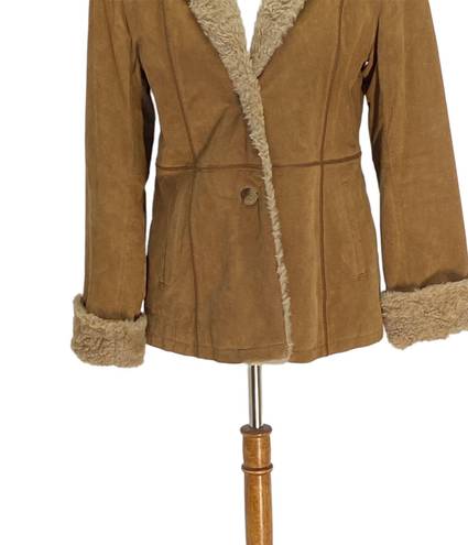 Gallery Penny Lane Y2K Faux Fur and Genuine Leather Suede Coat Beige