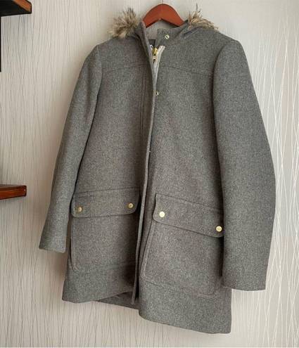 J.Crew  Mercantile Vail Faux Fur Gray Wool Parka Coat sz 6