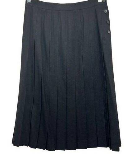 Talbots  Pleated Wool Skirt Black Size 14P Petite 100% Wool Midi A-line Modest