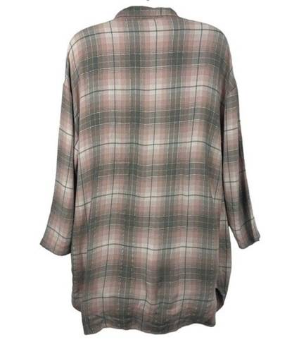 Cynthia Rowley  Womens Pink Gray Plaid Button Up Sleepwear Pajama Shirt S…