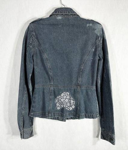 DKNY  Small Jean Jacket Reworked Denim Hand Embroidered Bleached Distressed 509