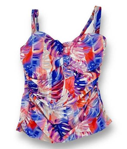 Gottex  Profile Ruched Tropical Floral Underwire Tankini Swimsuit Top Size 40D