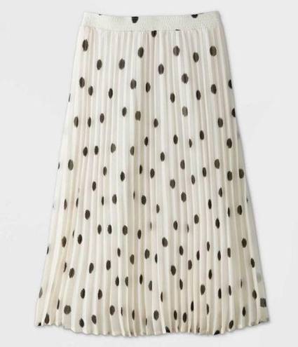 A New Day  Target NWT White Pleated A Line Midi Full Skirt Black Polka Dots S