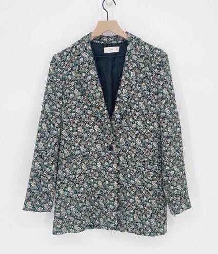 Mango  MNG Floral Print Longline Blazer One Button Oversized Women's XXS