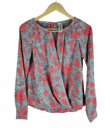 Yoana Baraschi  Printed Faux Wrap Top Blouse Red Gray Size S/M