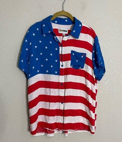 Tipsy Elves  Americana American Flag Printed Button Down Large