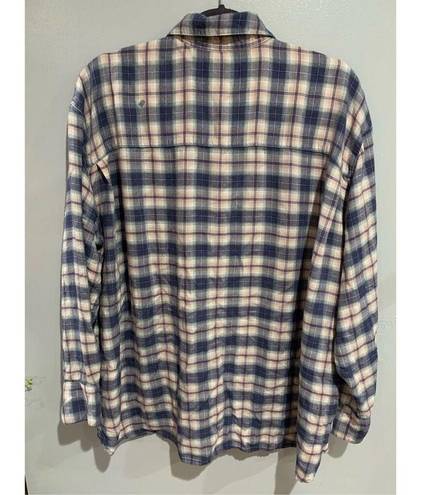 Treasure & Bond Plaid Flannel Button Down Shirt--Blu/Rd Rayon/Acr L/S 3XL Women’s