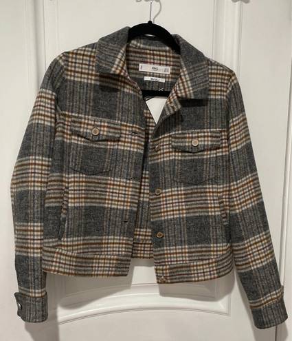 Mango Plaid Cropped Shacket Jacket