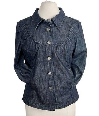 DKNY  Jeans Vintage Y2K Gathered Bib Yoke 3/4 Sleeve Dark Denim Jacket