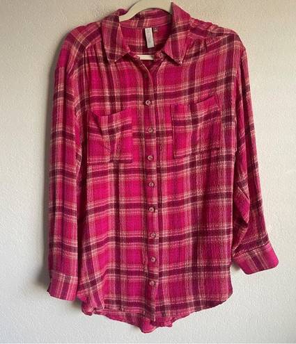 Pilcro  Anthropologie Plaid Button Down Pink