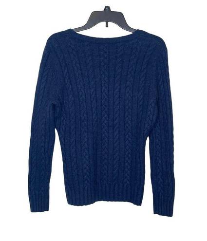 Brooks Brothers  Women's Sweater Cashmere Cable Knit Long Sleeve V-Neck Blue XL