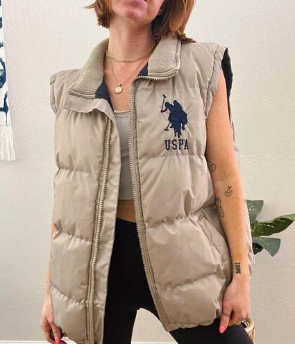 Polo U.S.  Association Embroidered Logo Beige Oversized Quilted Puffer Vest