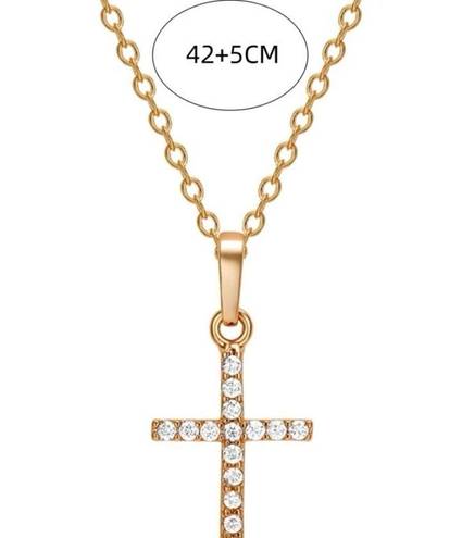 Boutique Cross Pendant Necklace Shining Rhinestone Detail Golden Color Gold