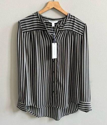 Popsugar  NWT Striped Long Sleeve Button Down Shirt Classic Black and White Top