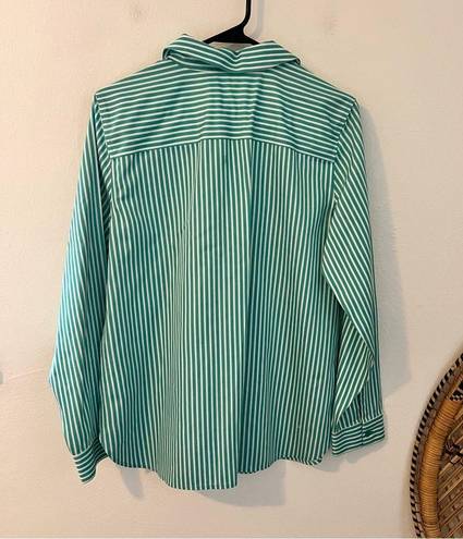 Chico's  no iron green and white striped button down blouse size 1 = size medium