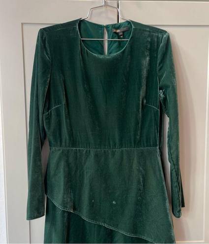 Maje  Elliptical Hem Emerald Gree Velvet Longsleeve Midi High Low Dress Designer