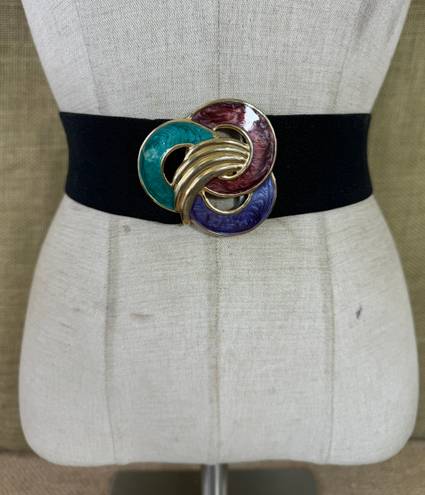 Vintage Women’s 1980’s Wide Stretch Belt With Enameled Buckle S