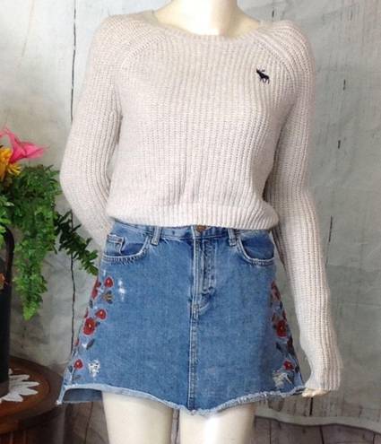 ZARA Basics Embroidered Jean Skirt