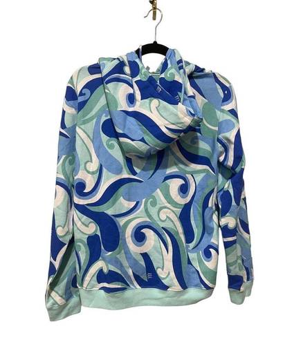 Hill House  Allie Zip-Up Hooded Fleece Jacket in Ocean Kaleidoscope Size Small