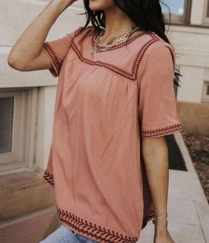 Bohme  Nalei Embroidered Trim Top in Rose Size XL