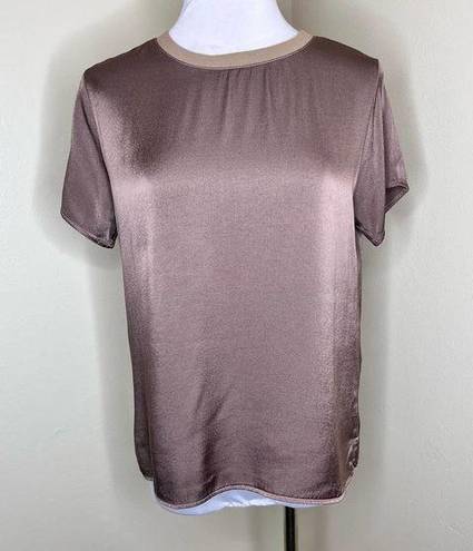 Edge S' Top SMALL Brown Satin Silky Crewneck Short Sleeve Staple Viscose Modern