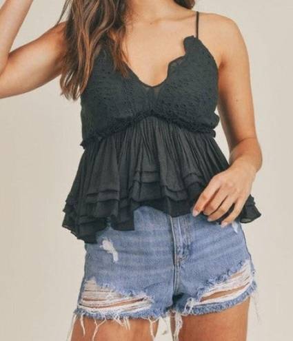 &merci &Merci Eyelet Peplum Cami Top in Black Size Large