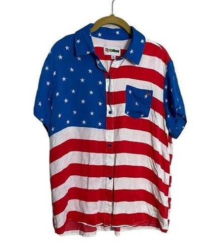 Tipsy Elves  Americana American Flag Printed Button Down Large