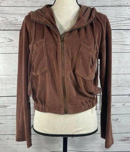 Young Fabulous and Broke  Anthropology Small Cropped Jacket Velour Full-Zip Hooded