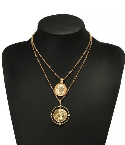 Anthropologie 14K Gold Athena Greek Goddess Double Layer Adjustable Necklace