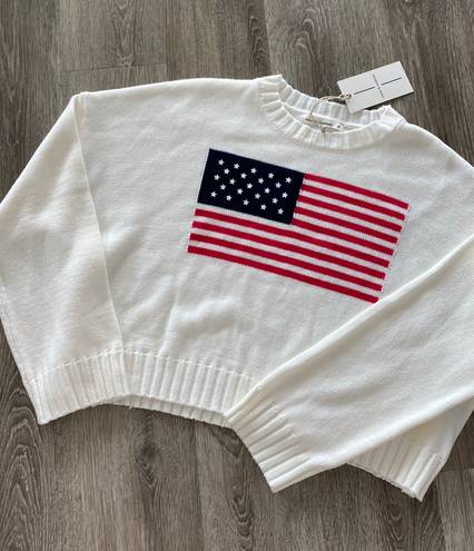 moon&madison American flag iconic crewneck pullover knit sweater medium cream NEW NWT