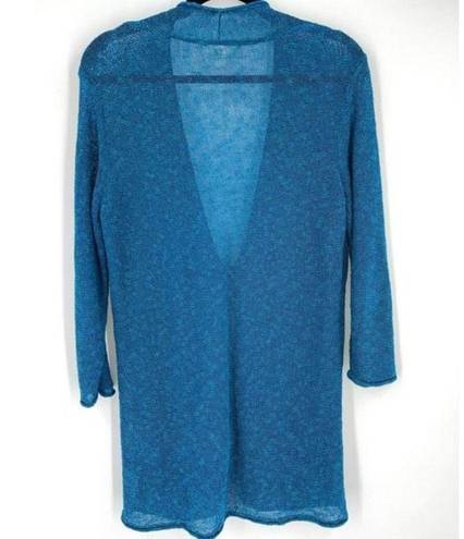 Coldwater Creek  Women's Slub Knit Linen Blend Long Cardigan Blue Green Medium