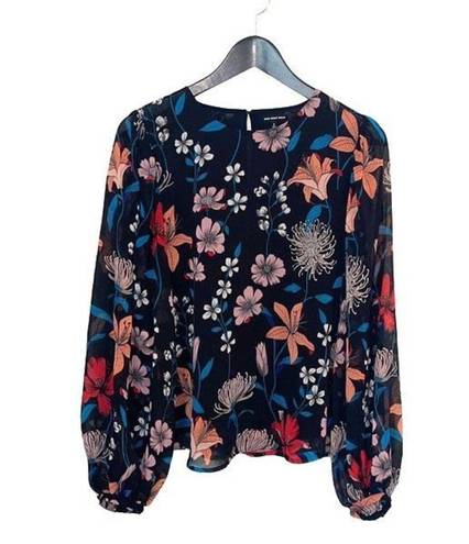 Who What Wear  Womens Floral Long Sleeve Semi Sheer Blouse Multicolor Small