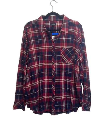 Well Worn NWT Red & Navy Blue Plaid Print Button Down Shirt