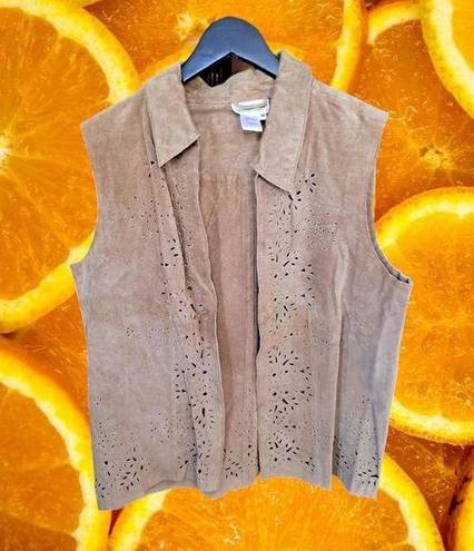 Coldwater Creek  Leather Vest with Decorative Holes Size Medium