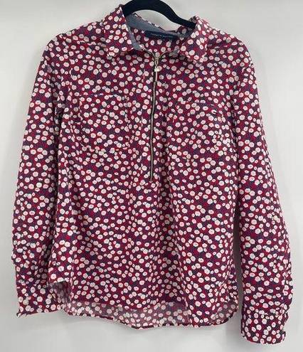 Tommy Hilfiger Floral printed Top 1/2-zip Red White Blue Tab Sleeve size medium