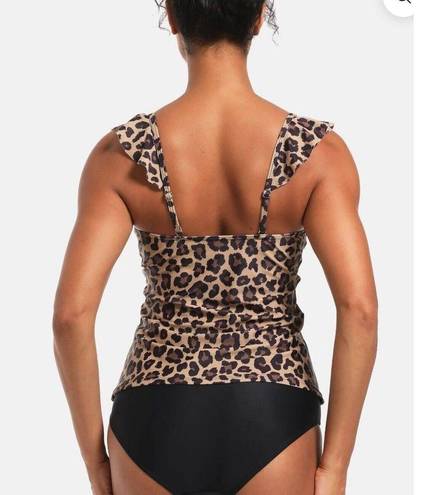 Beachsissi Leopard Ruffle V Neck Tummy Control Tank Swimsuit Size Medium