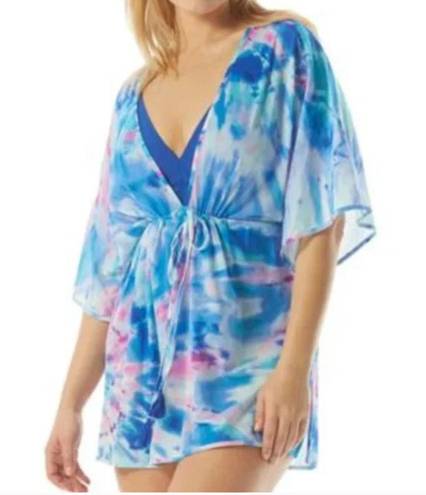 Coco reef Contours  Blue Lightweight Tie Dye Swim Cover-Up Dress Medium / Large