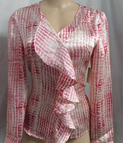 Coldwater Creek "" PINK ABSTRACT RUFFLE CAREER CASUAL SHIRT BLOUSE SIZE: M NWT