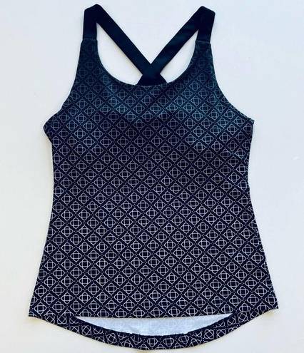 Satva  Kama Cami Yoga Ombré Tank Top Printed Criss Cross Built in Bra Black M