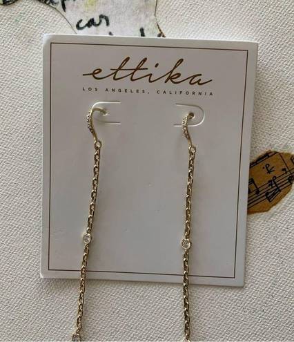 Ettika  x Revolve 18K Gold Plated Chain Pom Duster Blue Drop Feather Earrings