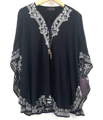 Hale Bob  Embroidered Tunic Top Black & White Dolman Beach Size Extra Small NWT