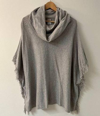 Chico's Gray Cowl Neck Fringe Poncho Shirt - Size L / XL