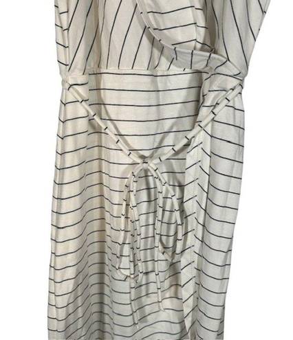 Market & Spruce  White Striped Annora Faux Wrap Sleeveless Knit Dress Women Sz L