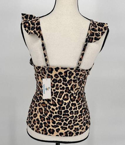 Beachsissi Leopard Ruffle V Neck Tummy Control Tank Swimsuit Size Medium