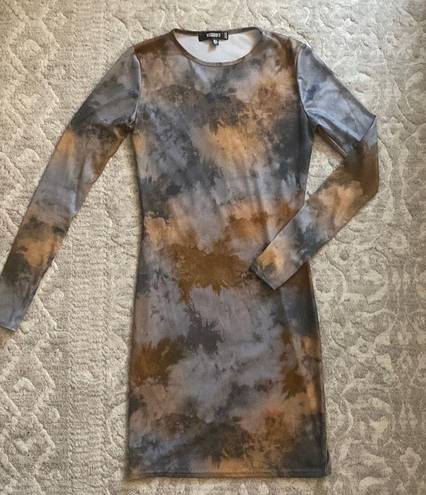 Missguided Brown Tie-Dye Rib Crew Neck Mini Dress