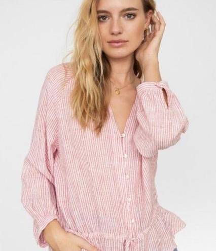 Rails Marti Scarlet Stripe Button Front Linen Blend Blouse